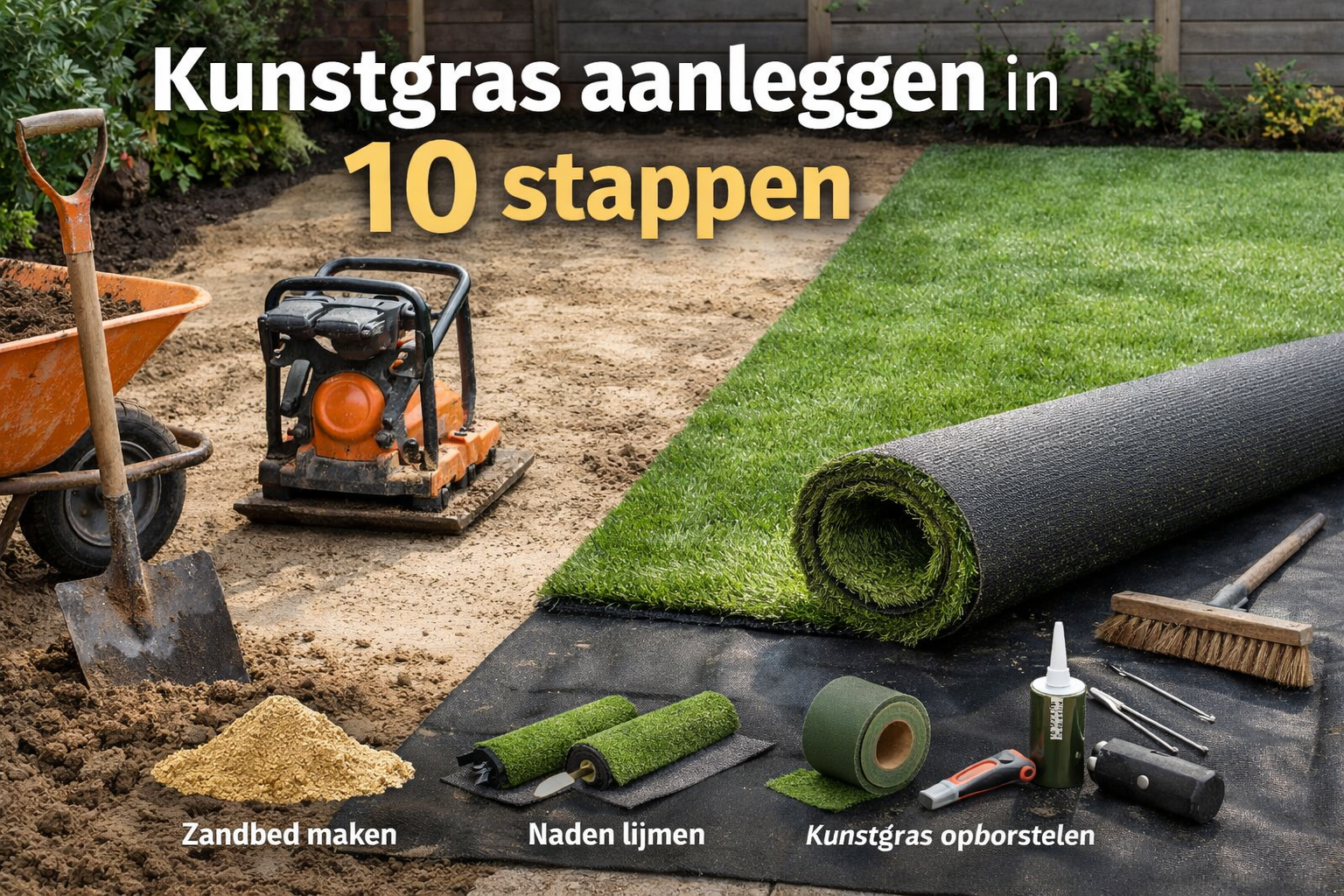 Kunstgras aanleggen in 10 stappen.
