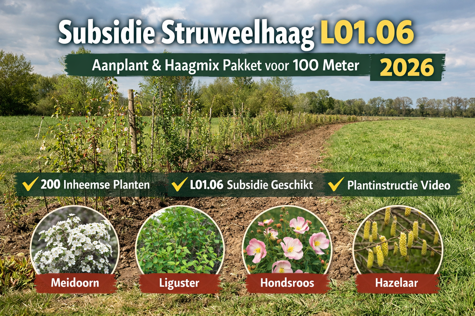 Subsidie Struweelhaag (L01.06) 2026 – Voorwaarden, Aanplant & 100 Meter Haagmix