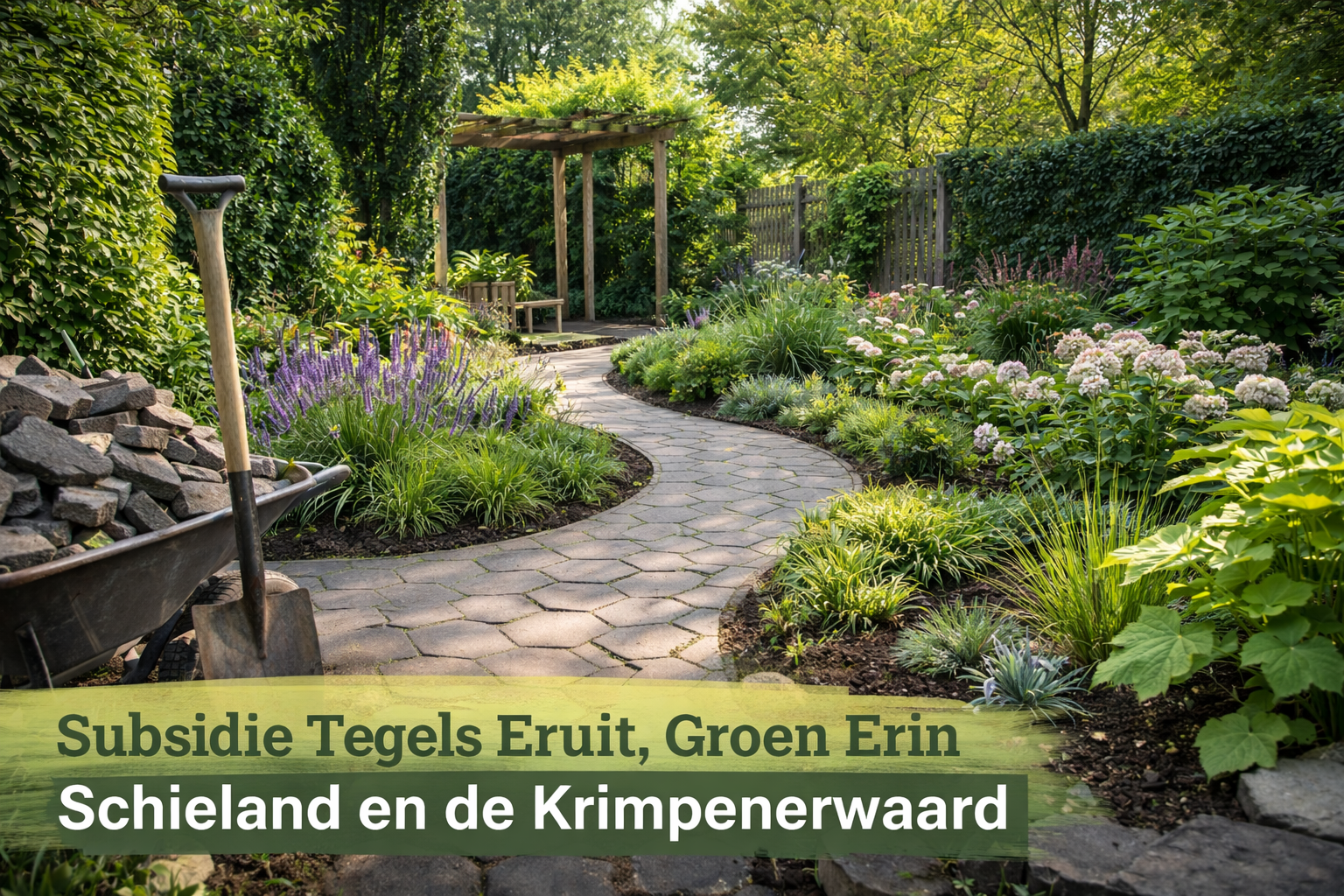 Subsidie Tegels Eruit Groen Erin in Schieland en de Krimpenerwaard – voorbeeld van een vergroende tuin met vervangen tegels, vaste planten en klimaatbestendige beplanting