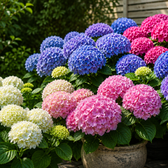 Boerenhortensia Hydrangea macrophylla in verschillende kleuren