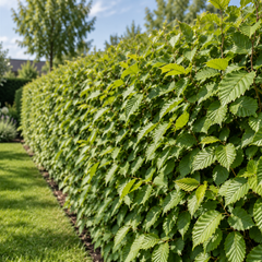 Haagbeuk Carpinus betulus als groene dichte haag in de tuin