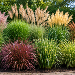 Verschillende Miscanthus soorten – Chinees riet met sierlijke pluimen