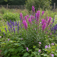 Inheemse vaste planten in bloei in Nederlandse tuin