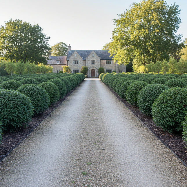 prunus lusitanica bollen langs oprijlaan